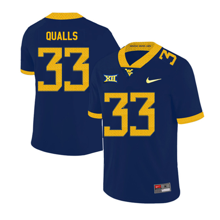 2019 Men #33 Quondarius Qualls West Virginia Mountaineers College Football Jerseys Sale-Navy